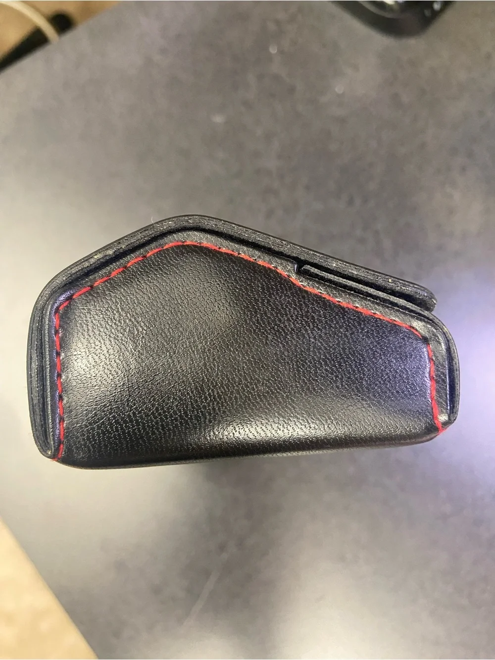 Valentino Black Leather Sunglasses Case with Red Stitching and Gold Snap